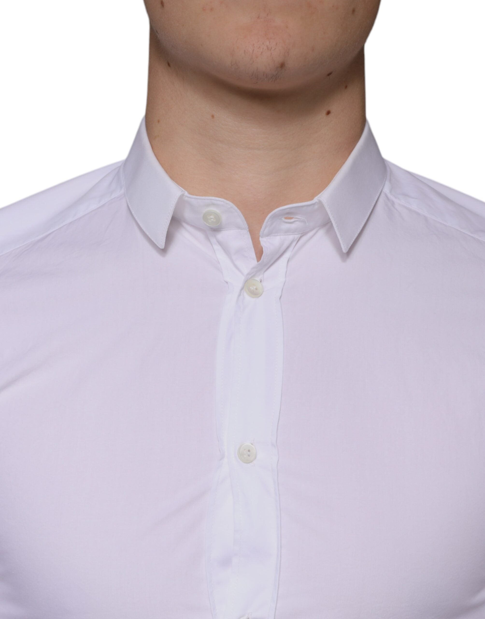 Dolce & Gabbana White Cotton Dress GOLD Formal Collar Shirt